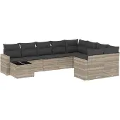 vidaXL 10-delige Loungeset met kussens poly rattan lichtgrijs