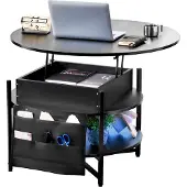 Vevor salontafel met opklapbaar blad, ronde salontafel van 35,3 inch met extra opbergvakken, opvouwbare salontafel voor de woonkamer, zwart