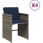 vidaXL Tuinstoelen met kussens, 4 stuks, grijs, polyrotan