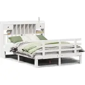 vidaXL Bed met boekenkast zonder matras grenenhout wit 160x200 cm