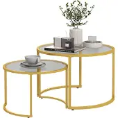 HOMCOM -Salontafelset-70x70x47,5cm-Staal-Goud