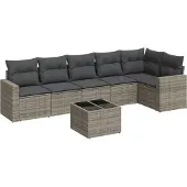vidaXL 7-delige Loungeset met kussens poly rattan grijs