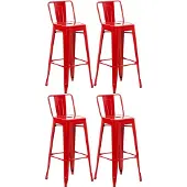 CLP Barkrukset van 4 stuks met rugleuning, in industriële stijl "Mason", met rugleuning | Kleur: rood