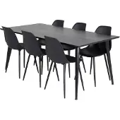 Ebuy24 Dipp180x90BLBL eethoek eetkamertafel zwart en 6 Polar eetkamerstal zwart.