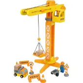 Small Foot - Houten Kraan Bouwplaats met Accessoires, 14dlg.