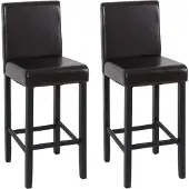 Mendler Set van 2 barkrukken Vicenza, barkruk counter stool, hout + LEATHER ~ bruin, donkere poten