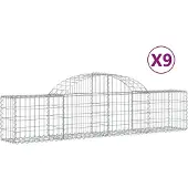 vidaXL Gabionen met boogvorm, 9 stuks, 200x30x40/60 cm, verzinkt staal