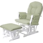MCW Relaxfauteuil -C76, schommelstoel met kruk ~ stof/textiel, lichtgroen, frame wit