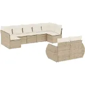 vidaXL 9-delige Loungeset met kussens poly rattan beige
