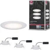 Paulmann Suon LED inbouwlamp, dimbaar, per 3 Suon, dimbaar, wit / opaal, Woon-/ Eetkamer, Kunststof, Modern
