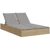 vidaXL Ligbed 2-persoons met kussens poly rattan beige