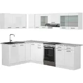 Vicco Hoekkeuken R-Line, Wit Hoogglans/Wit, 267 x 167 cm, WB Marmer