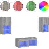 vidaXL 4-delige TV-meubelset met LED-verlichting, grijs Sonoma