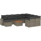 vidaXL 11-delige Loungeset met kussens poly rattan grijs