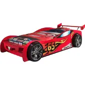 Vipack Kinderledikant Autobed LE MANS, MDF glanzend gelakt, met race-motieven incl. lattenbodem, met achterspoiler, een blikvanger in de kinderkamer