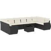 vidaXL 11-delige Loungeset met kussens poly rattan zwart