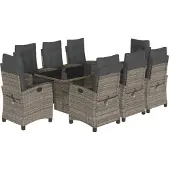 vidaXL 9-delige tuinset met kussens, grijs, polyrotan