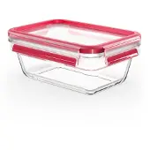 EMSA Bewaarbeker Clip & Close Glas 0,85 liter, rechthoekig, stapelrand, ovenbestendig, lekvrij (2-delig)