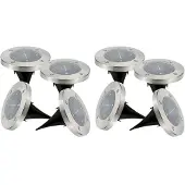 Lumisky Set of 8 round stainless steel solar spotlights for recessed or spiked installation - - DECKY - cool white LED - Ø12 cm