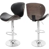 Mendler Barkruk Foxrock, barkruk, hout, beukenhout, retro-design grijs, kunstleer, zwart