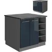 Vicco Fame-Line Keukeneiland – 90 cm zonder werkblad Donkerblauw hoogglans/antraciet