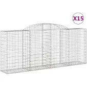 vidaXL Gabionen met boogvorm, 15 stuks, 300x50x120/140 cm, verzinkt staal