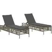 vidaXL Ligbedden 2 st met tafel poly rattan grijs