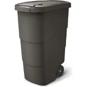 Prosperplast Tuinpot met wielen, model WHEELER, antracietkleurig, met deksel van gerecycled zwart plastic, inhoud 90 liter