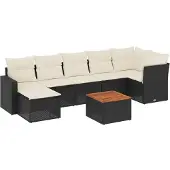 vidaXL 8-delige Loungeset met kussens poly rattan zwart