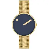 Picto Design Dameshorloge Donkerblauwe Wijzerplaat en Gouden Mesh Horlogeband 34018-0914G - 34mm