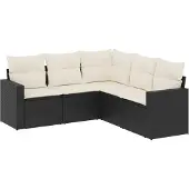 vidaXL 5-delige Loungeset met kussens poly rattan zwart