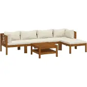 vidaXL 6-delige Loungeset met crèmekleurige kussens massief acaciahout