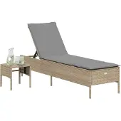 vidaXL Ligbed met tafel en kussen poly rattan beige