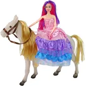 Leantoys Prinzessinnen-Puppe mit weißem Pony-Figuren-Zubehör.