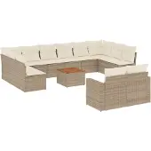 vidaXL 13-delige Loungeset met kussens poly rattan beige