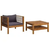 vidaXL 2-delige Loungeset met donkergrijze kussens acaciahout