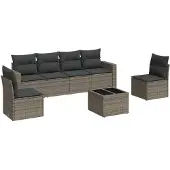 vidaXL 7-delige Loungeset met kussens poly rattan grijs