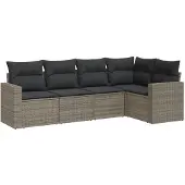 vidaXL 5-delige Loungeset met kussens poly rattan grijs