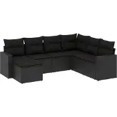 vidaXL 7-delige Loungeset met kussens poly rattan zwart