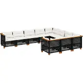 vidaXL 10-delige loungeset voor de tuin met kussens, zwart, polyrotan