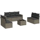 vidaXL 8-delige Loungeset met kussens poly rattan grijs