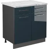Vicco Fame-Line Keukenkasten – 80 cm, WB Marmer Donkerblauw hoogglans