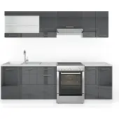 Vicco Keukenblok R-Line, Antraciet Hoogglans/Wit, 240 cm, WB Marmer