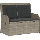 vidaXL Tuinbankje verstelbaar met kussens poly rattan lichtgrijs
