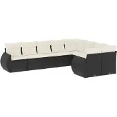vidaXL 9-delige Loungeset met kussens poly rattan zwart