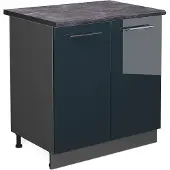 Vicco Keukenonderkast Fame-Line, Donkerblauw hoogglans/Antraciet, 80 cm antraciet werkblad