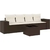 vidaXL 5-delige Loungeset met kussens poly rattan bruin