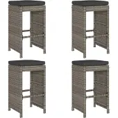 vidaXL Tuinbarkrukken met kussens 4 st poly rattan grijs