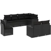 vidaXL 8-delige Loungeset met kussens poly rattan zwart