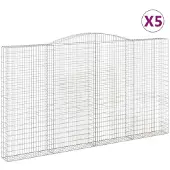 vidaXL Gabionen met boogvorm, 5 stuks, 400x30x220/240 cm, verzinkt staal